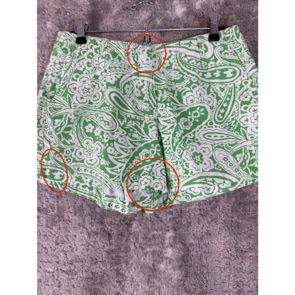 Paraphrase Size 8 100% Cotton Floral Paisley Print Flat Front Shorts Green White - Picture 2 of 12